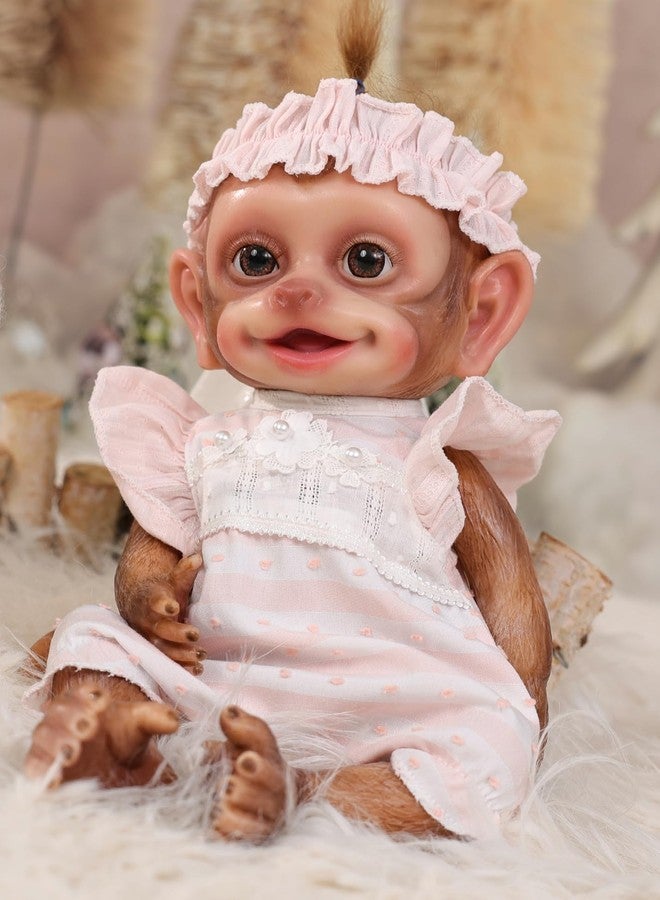 Cloveray 13 Inch Silicone Monkey Baby Doll, Full Body Solid Platinum Silicone Reborn Monkey with Long Tail, Joyful Open-Mouth Smile, Hand Rooted Hair and 2 Outfits, Gift for Kids Ages 3+ - Image 3
