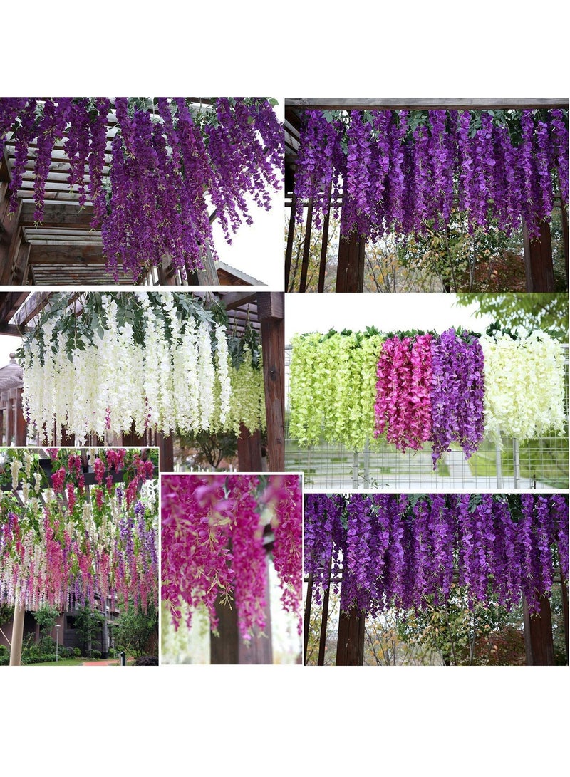 12pcs Artificial Silk Wisteria Vine Ratta Silk Hanging Flower Wedding Decor Purple - Image 5
