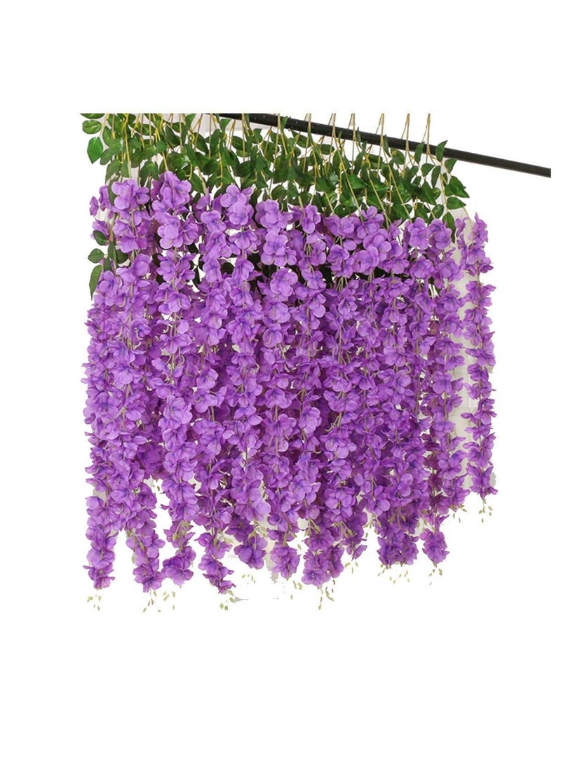 12pcs Artificial Silk Wisteria Vine Ratta Silk Hanging Flower Wedding Decor Purple - Image 1