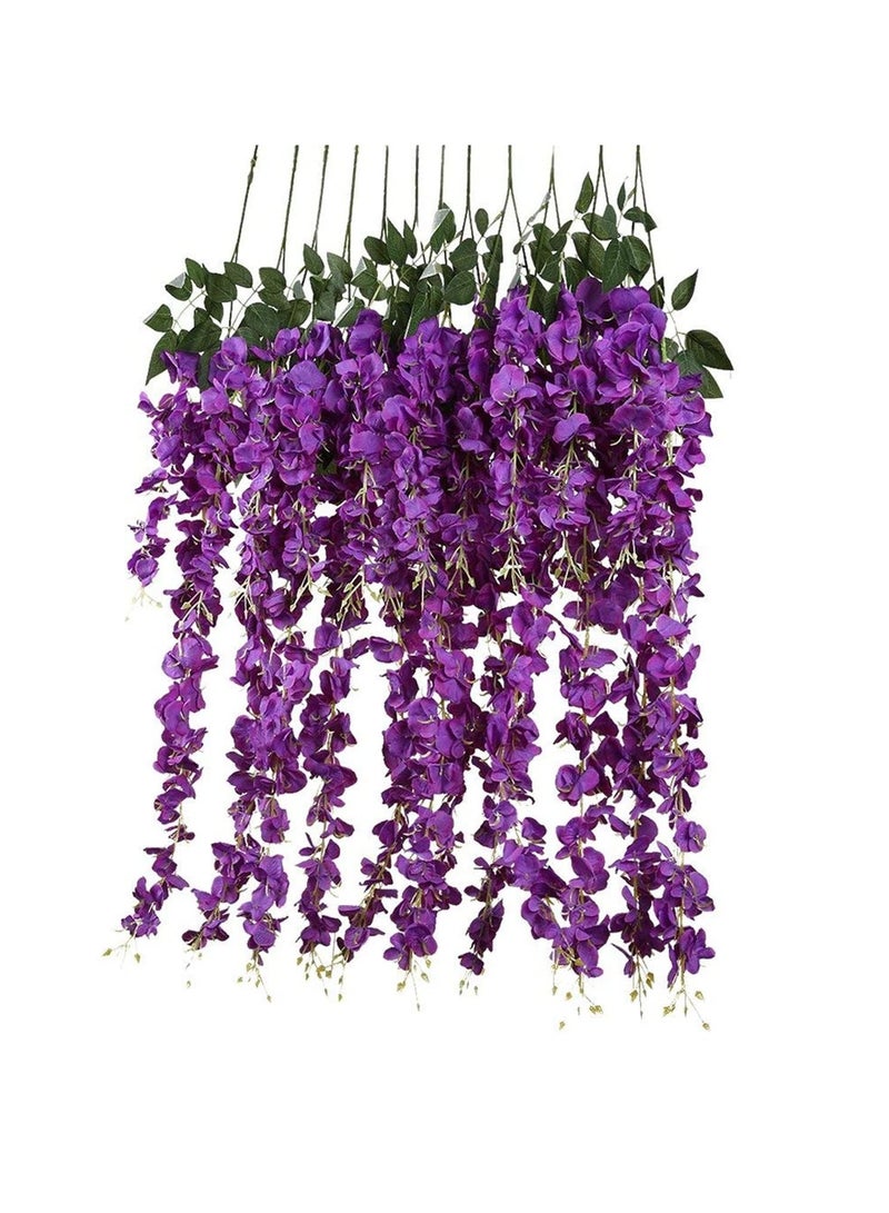 12pcs Artificial Silk Wisteria Vine Ratta Silk Hanging Flower Wedding Decor Purple - Image 2