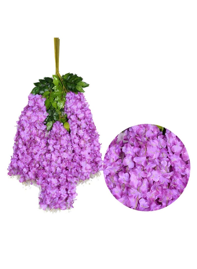 12pcs Artificial Silk Wisteria Vine Ratta Silk Hanging Flower Wedding Decor Purple - Image 3