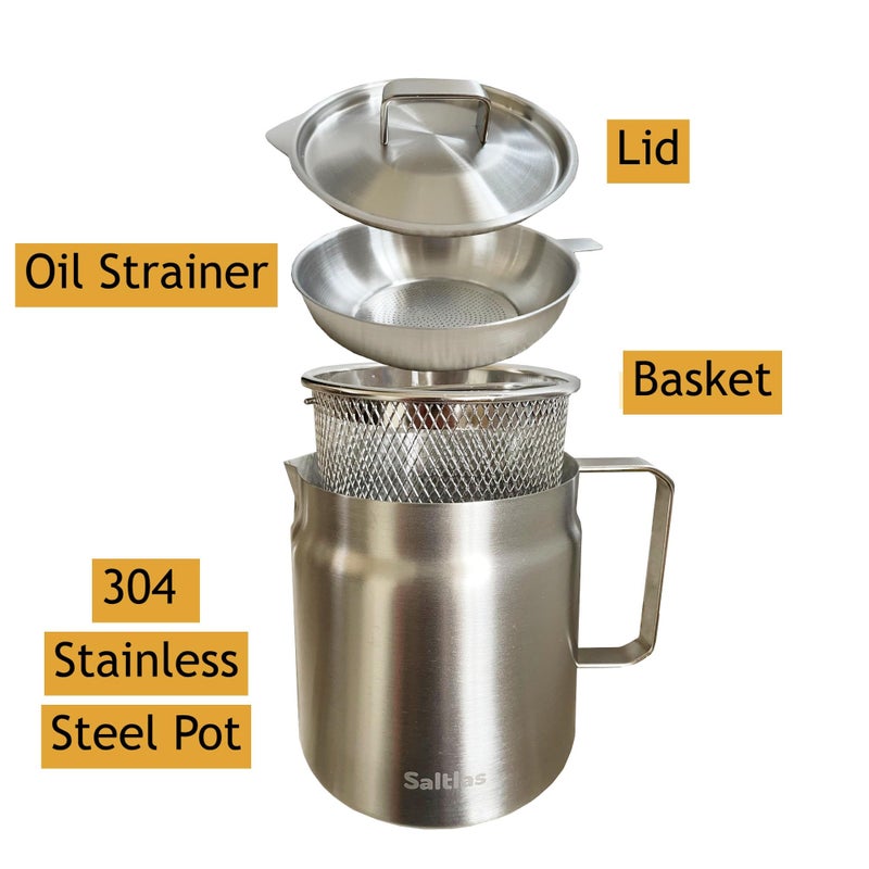 Saltlas Deep Fryer Pot with Basket and Oil Strainer, 304 Stainless Steel Deep Frying Pot for French Fries, Chicken, or Japanese Tempura, 2L (2Qt) - Image 2