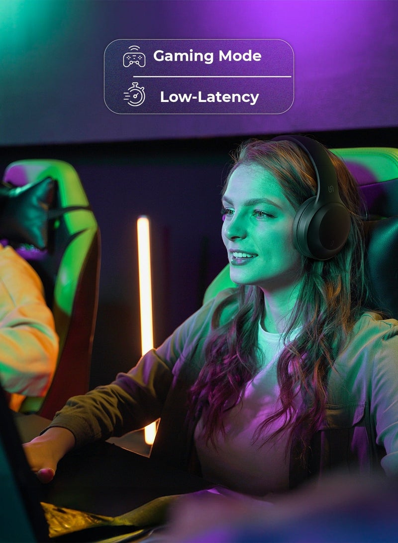 بورودو سماعة رأس لاسلكية بريمو مع خاصية إلغاء الضوضاء، وضع ألعاب منخفض التأخير، مساعد صوتي، حجم مكبر الصوت 40 مم، وقت تشغيل مذهل يصل إلى 50 ساعة، بلوتوث الإصدار5.4، شحن USB-C، صوت جهير قوي - أسود - Image 2