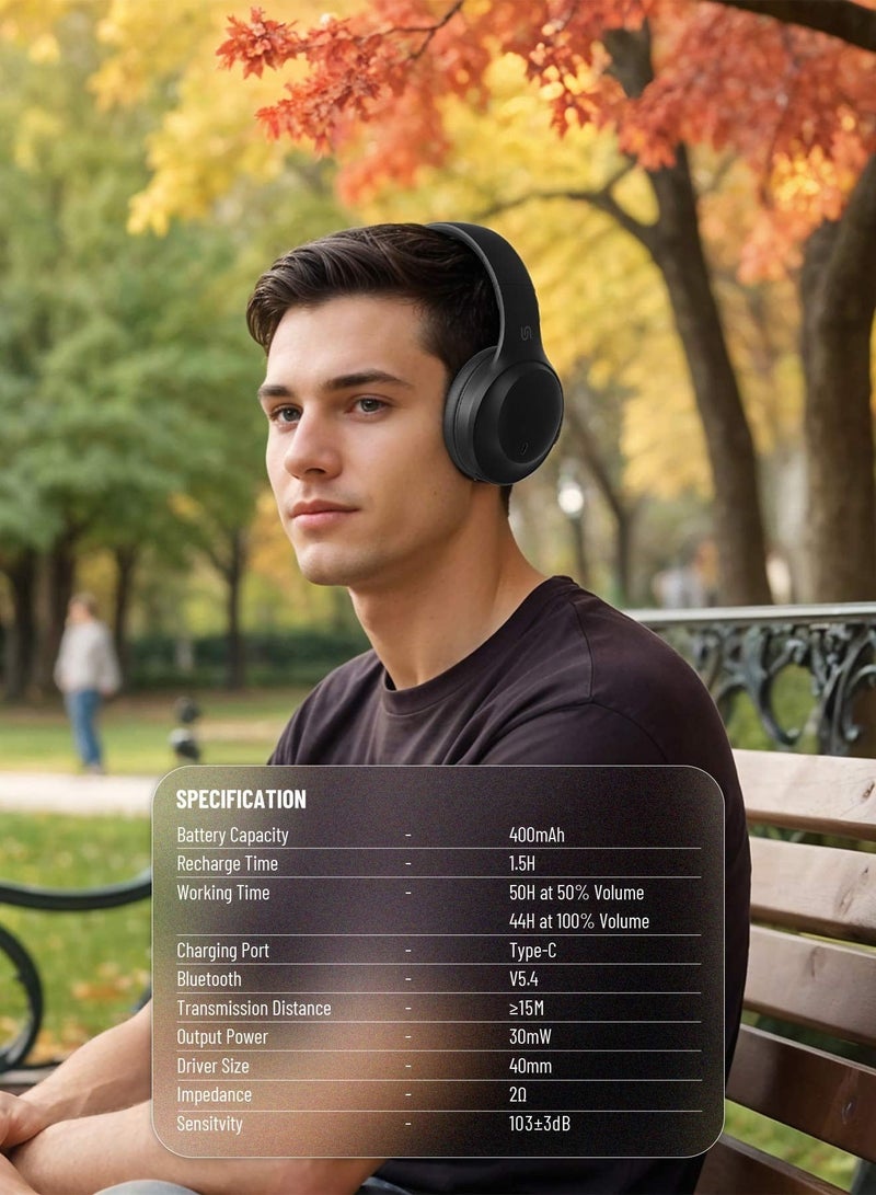 بورودو سماعة رأس لاسلكية بريمو مع خاصية إلغاء الضوضاء، وضع ألعاب منخفض التأخير، مساعد صوتي، حجم مكبر الصوت 40 مم، وقت تشغيل مذهل يصل إلى 50 ساعة، بلوتوث الإصدار5.4، شحن USB-C، صوت جهير قوي - أسود - Image 4