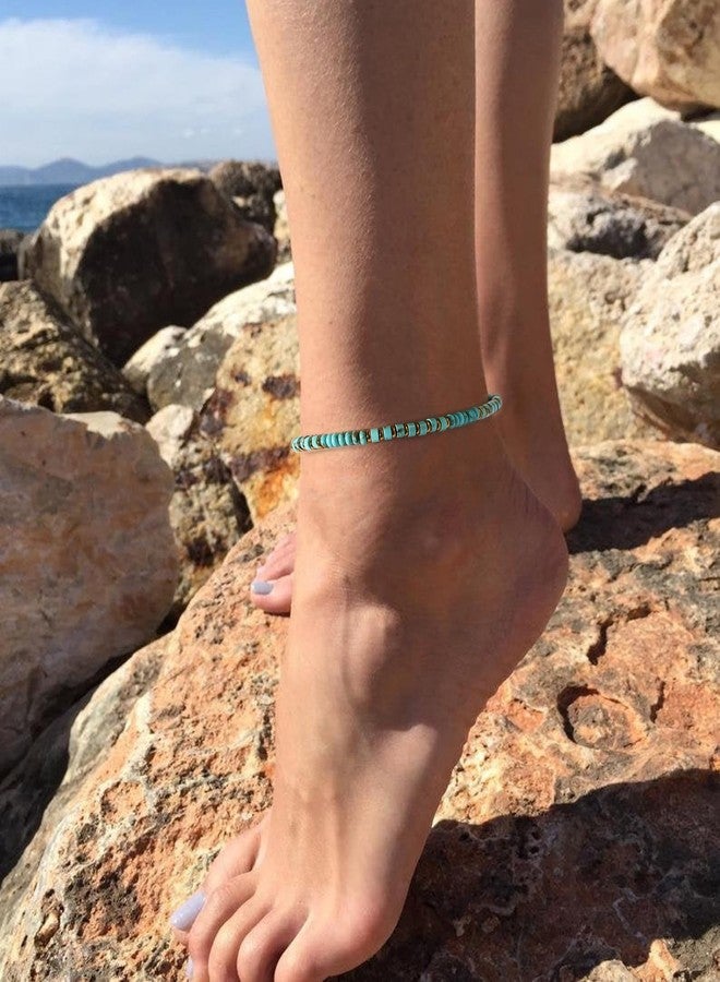 XIJIN Natural Stone Beaded Anklets for Women Handmade Beach Boho Turquoise Beads Ankle Bracelet Jewelry Gift for Her, 7.9 inch, Metal, no gemstone - Image 5