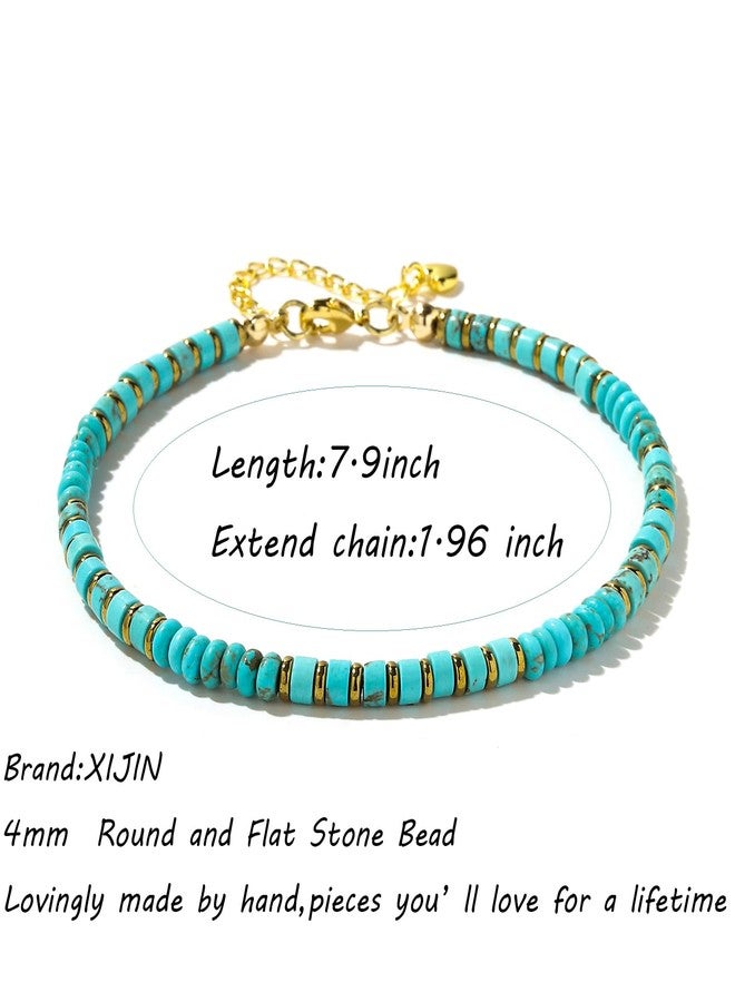 XIJIN Natural Stone Beaded Anklets for Women Handmade Beach Boho Turquoise Beads Ankle Bracelet Jewelry Gift for Her, 7.9 inch, Metal, no gemstone - Image 3