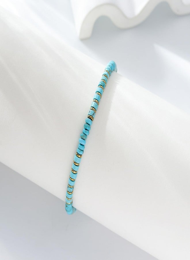 XIJIN Natural Stone Beaded Anklets for Women Handmade Beach Boho Turquoise Beads Ankle Bracelet Jewelry Gift for Her, 7.9 inch, Metal, no gemstone - Image 2