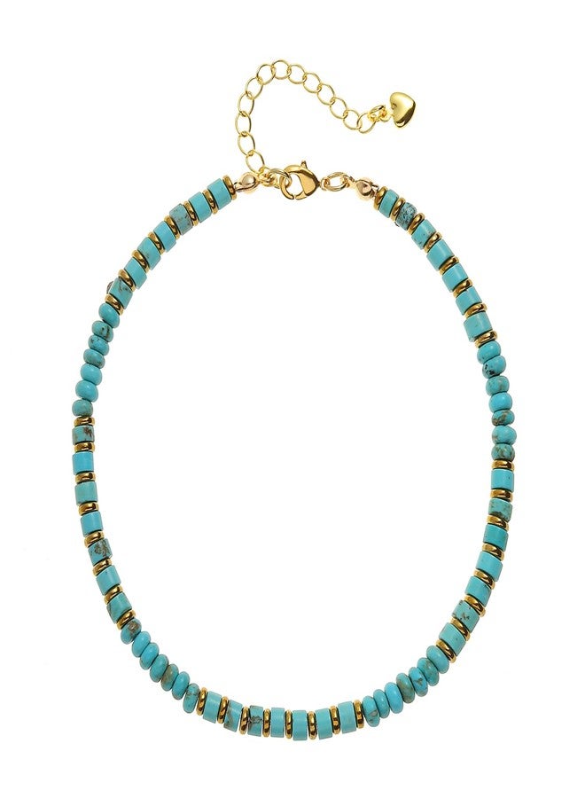 XIJIN Natural Stone Beaded Anklets for Women Handmade Beach Boho Turquoise Beads Ankle Bracelet Jewelry Gift for Her, 7.9 inch, Metal, no gemstone - Image 1