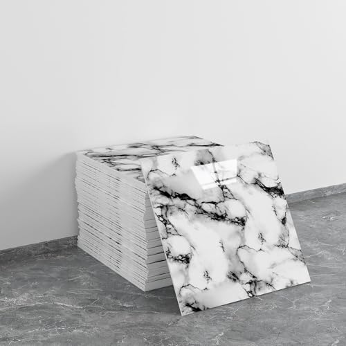 LVSHI 20pcs Marble Peel and Stick Waterproof PVC Shower Wall Panels Bathroom Backsplash Tile Stick on Wall for Bedoom Kitchen 118x118 Ink and White194 SqFt - Image 1