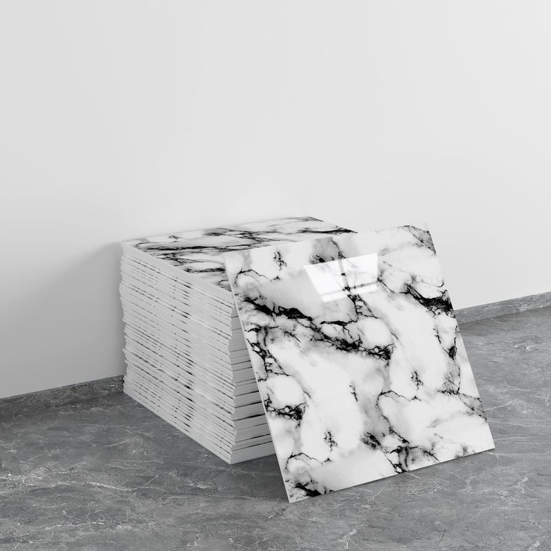LVSHI 20pcs Marble Peel and Stick Waterproof PVC Shower Wall Panels Bathroom Backsplash Tile Stick on Wall for Bedoom Kitchen 118x118 Ink and White194 SqFt - Image 2