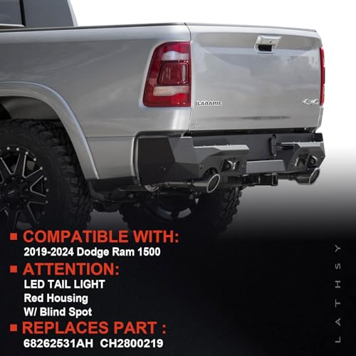 Lathsy LED Tail Light Red Cover with Blind Spot Compatible With 2019-2023 Dodge Ram 1500 Left Driver Side Replace 68262531AH - Image 2