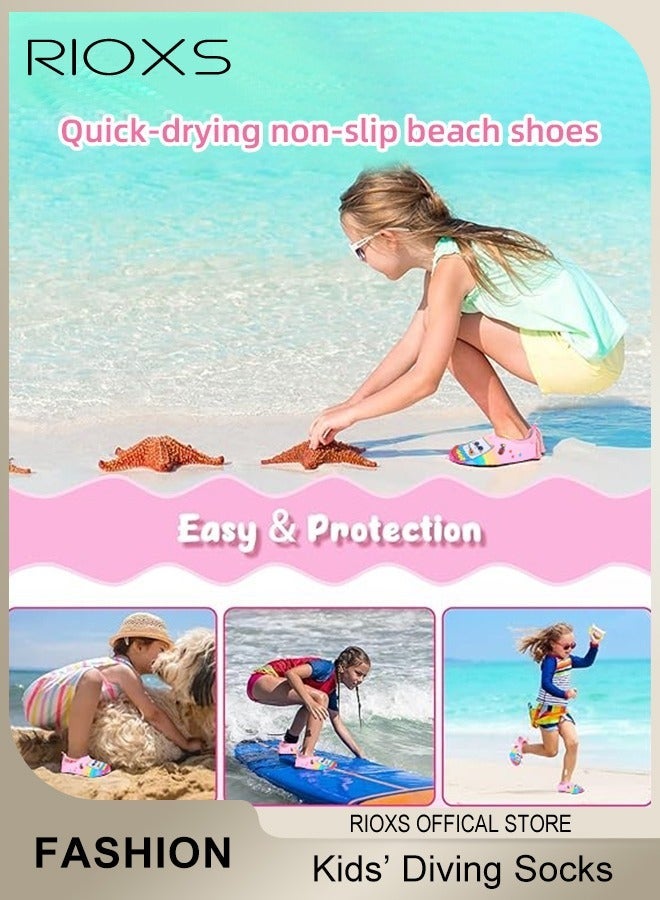 RIOXS Flat Comfort Barefoot Shoes for Kids, Toddler Baby Girls Boys Barefoot Water Shoes, Quick Dry Barefoot Aqua Socks, Summer Beach Socks Shoes, Non-Slip Barefoot Sports Shoes, Snorkelling Diving Socks for Toddler Big/Little Kids, Children's Fashion Footwear, Pink Mermaid Slip-ons Shoes - Image 1