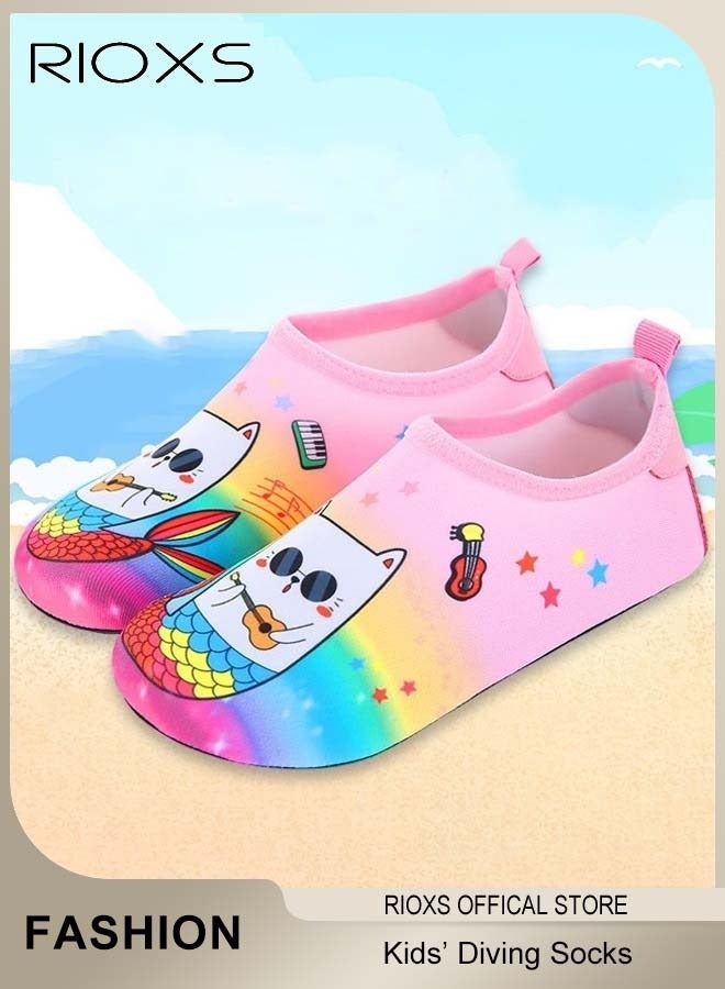RIOXS Flat Comfort Barefoot Shoes for Kids, Toddler Baby Girls Boys Barefoot Water Shoes, Quick Dry Barefoot Aqua Socks, Summer Beach Socks Shoes, Non-Slip Barefoot Sports Shoes, Snorkelling Diving Socks for Toddler Big/Little Kids, Children's Fashion Footwear, Pink Mermaid Slip-ons Shoes - Image 2