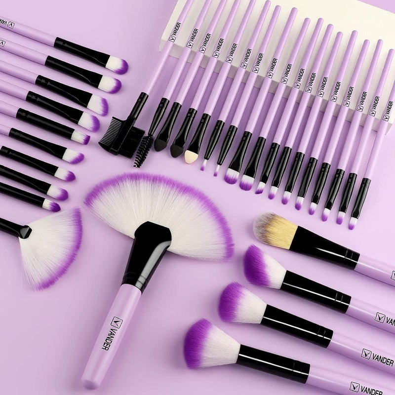 VANDER Make up Brushes, Professional 32pcs Makeup Brush Set, Makeup Brushes Set Foundation Blending Cosmetic Brush Set Kit,Purple - Image 4