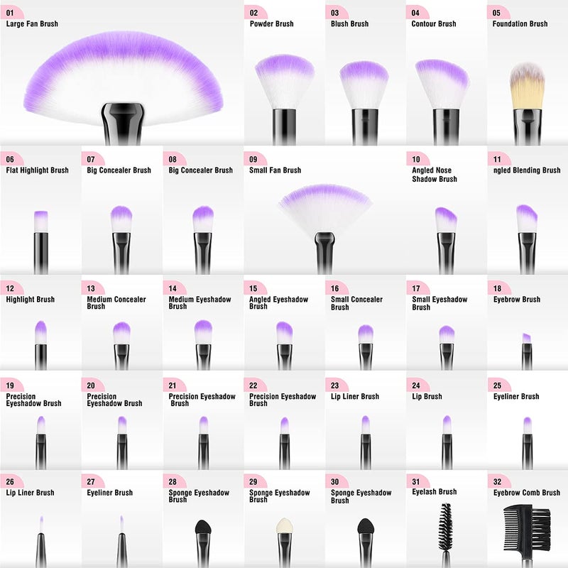 VANDER Make up Brushes, Professional 32pcs Makeup Brush Set, Makeup Brushes Set Foundation Blending Cosmetic Brush Set Kit,Purple - Image 2