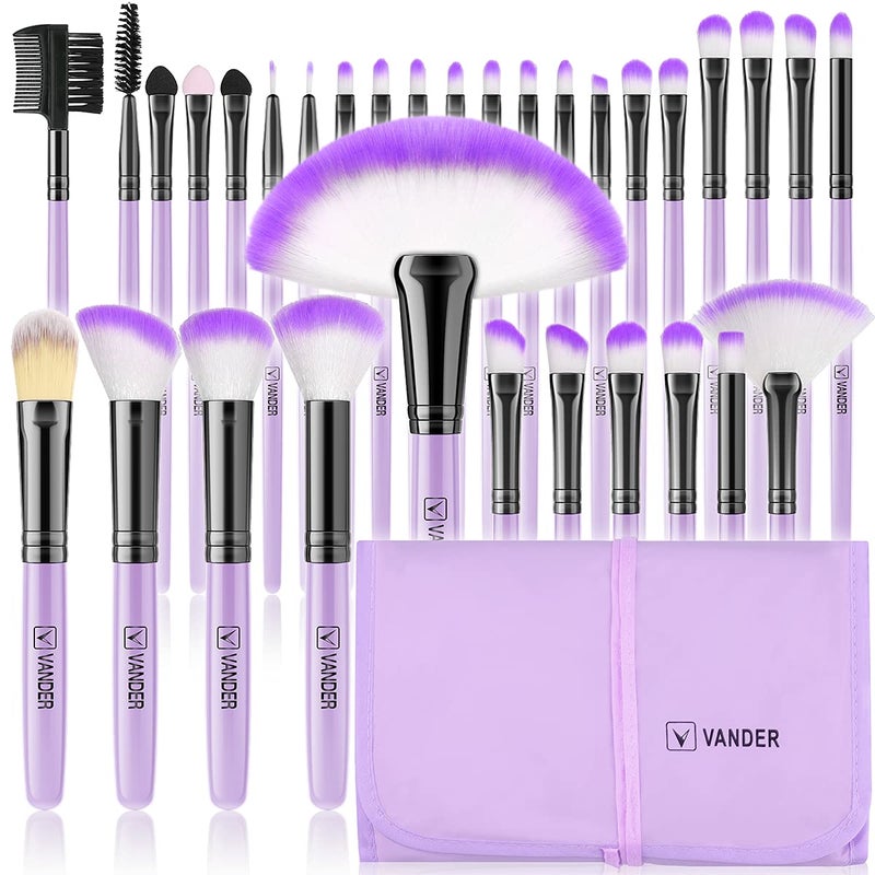 VANDER Make up Brushes, Professional 32pcs Makeup Brush Set, Makeup Brushes Set Foundation Blending Cosmetic Brush Set Kit,Purple - Image 1