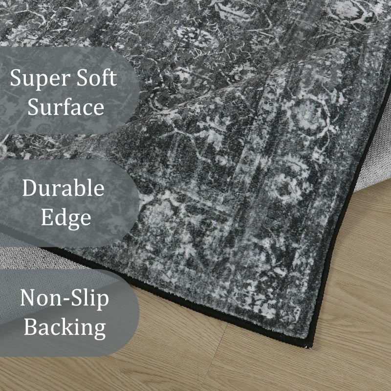 Morebes Black Vintage Carpet Runners for Hallway 12ft,Washable Long Runner Rug for Kitchen Indoor Floor Non-Slip,Distressed Super Soft Throw Carpet for Entryway Bathroom Dining Room Playroom - Image 3