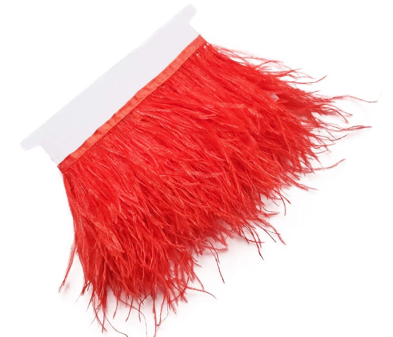 Happy feather 2 Yards 56inch Red Ostrich Feathers Trim Fringe for DIY Dress Sewing Crafts Costumes Decoration