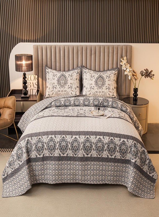 BEITE FIBER Nordic Style Twin Size Comforter Quilt Sets -2 Pieces Red Quilts 100% Cotton(1Quilt,1 Pillow Shams) with Reversible Bedspreads Bohemian Patchwork Bedding Set Sleep Companion(Grey) - Image 1