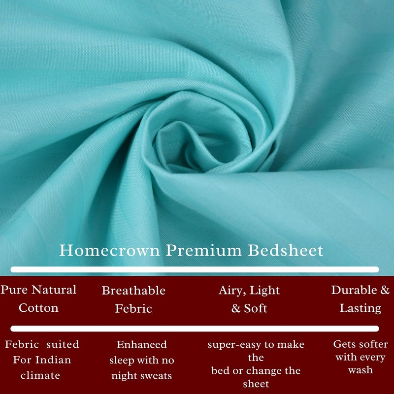 HOMECROWN Microfiber Soft Cotton King Size Double Bedsheet Set with 2 Pillow Covers Elegant Satin Striped Design 90x100 inches Ideal for Home Hotels and Guest Rooms Sky Blue Color - Image 4