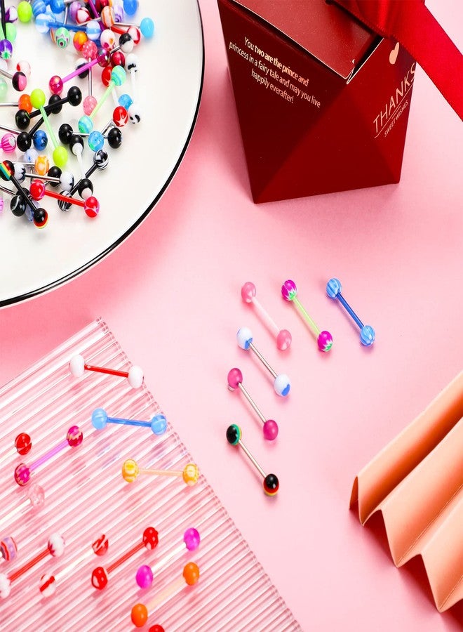 Jadive 200 Pcs Tongue Rings for Women 14g 16 mm Acrylic Mix Tongue Rings Set Nipple Bar Stainless Steel Straight Barbells Body Piercing Jewelry Candy Assorted Colors - Image 5