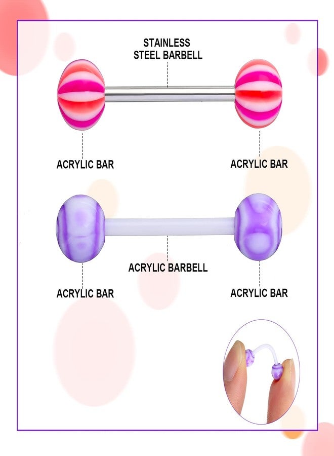 Jadive 200 Pcs Tongue Rings for Women 14g 16 mm Acrylic Mix Tongue Rings Set Nipple Bar Stainless Steel Straight Barbells Body Piercing Jewelry Candy Assorted Colors - Image 3