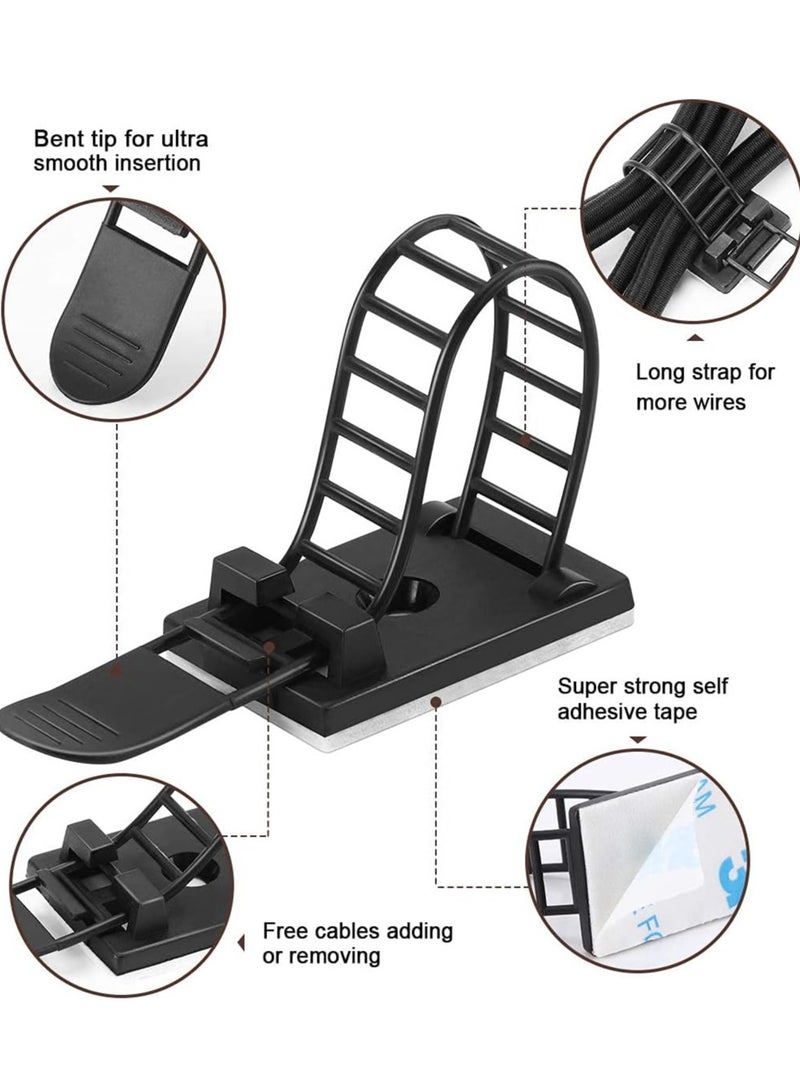 Adhesive Cable Management Clips, Adjustable Nylon Cable Strap Ties Wire Clamps Organizer with Strong Adhesive Tape, Extra Screw & Hole for Strong Fixation Home Office - 3.55 Inch Black 50 Pcs  - Image 2