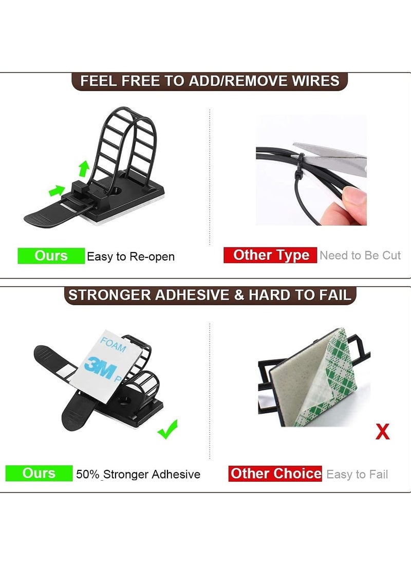Adhesive Cable Management Clips, Adjustable Nylon Cable Strap Ties Wire Clamps Organizer with Strong Adhesive Tape, Extra Screw & Hole for Strong Fixation Home Office - 3.55 Inch Black 50 Pcs  - Image 3