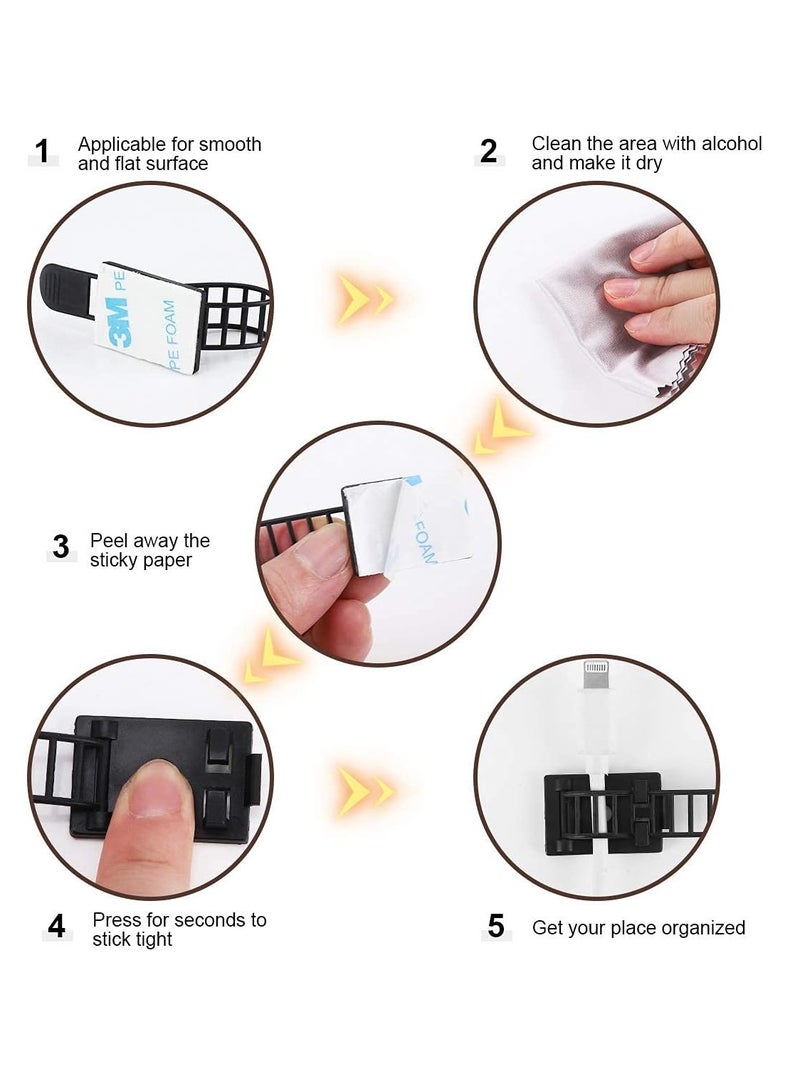 Adhesive Cable Management Clips, Adjustable Nylon Cable Strap Ties Wire Clamps Organizer with Strong Adhesive Tape, Extra Screw & Hole for Strong Fixation Home Office - 3.55 Inch Black 50 Pcs  - Image 4