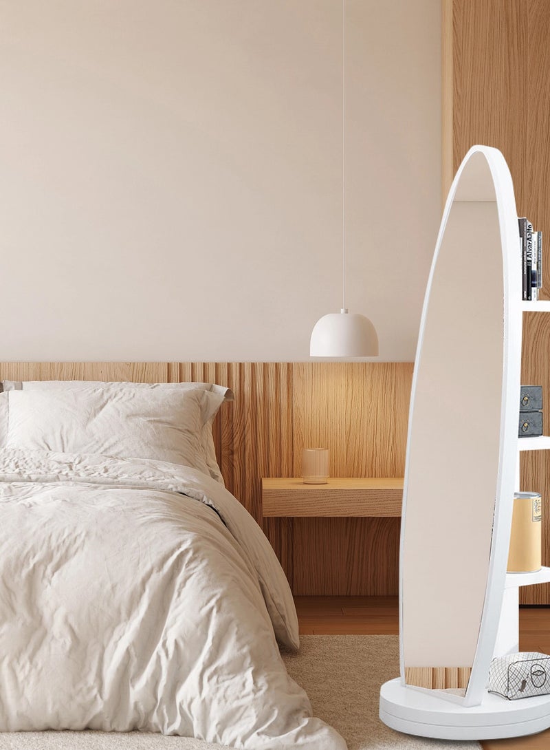 Sharpdo Full-Length Mirror with Storage，White Oval Rotating  , 360° Movable Floor Mirror for Bedroom - Image 3