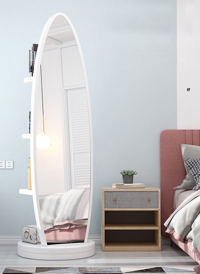 Sharpdo Full-Length Mirror with Storage，White Oval Rotating  , 360° Movable Floor Mirror for Bedroom - Image 4