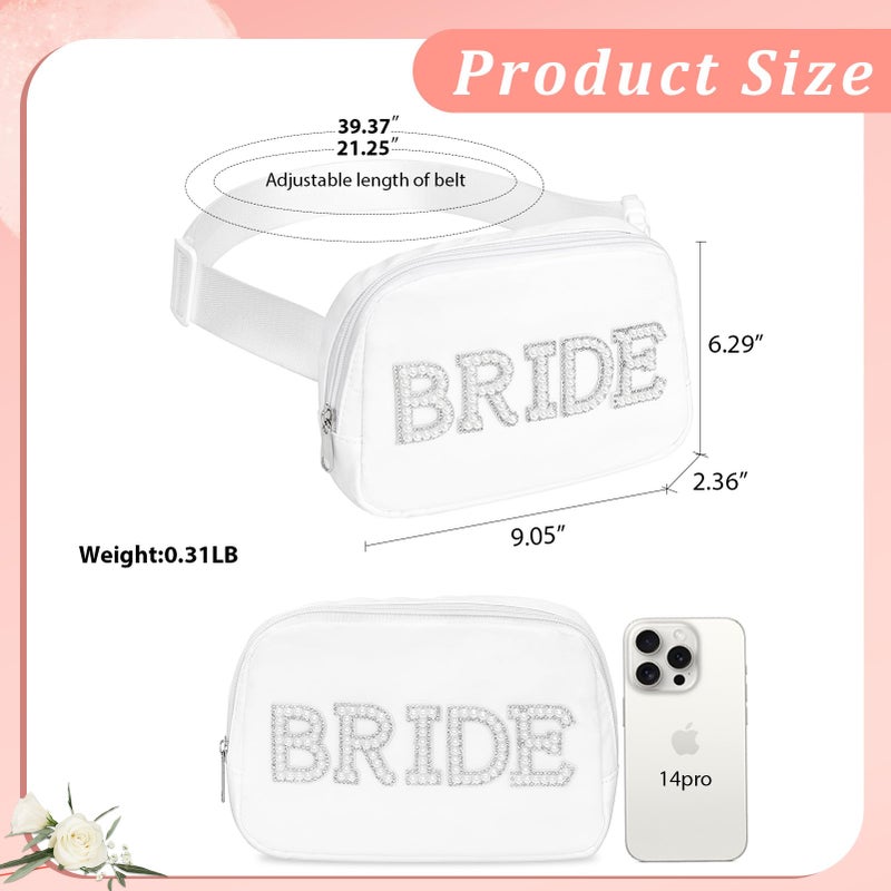 Lamyba Bride Gifts, Bachelorette Gifts for Bride Fanny Pack, Bride to be Gifts, Bride Purse for Bachelorette Party Wedding Day Engagement Honeymoon, Pearl Bride Belt Bag White - Image 2