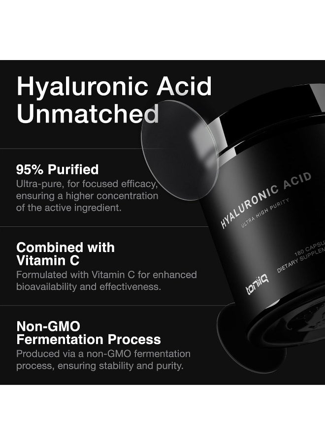 Toniiq Ultra High Purity Hyaluronic Acid Capsules - 95%+ Highly Purified And Highly Bioavailable - 275Mg Formula - Non-Gmo Fermentation - High Strength With Vitamin C - 180 Capsules  - Image 2