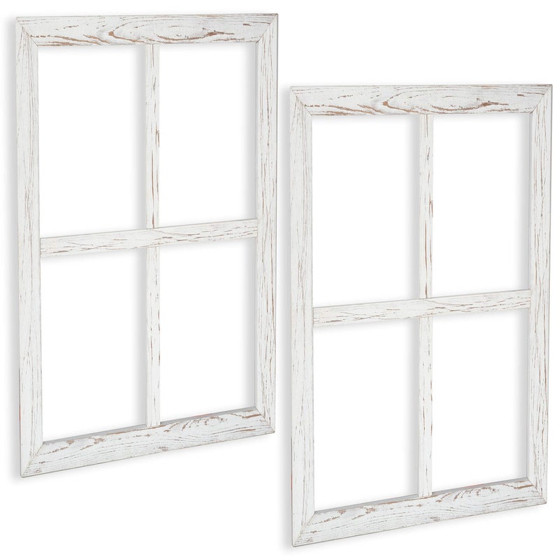 Ilyapa Window Frame Wall Decor 2 Pack  Large 18x22 Inch Rustic White Wood Window Pane Country Farmhouse Decorations