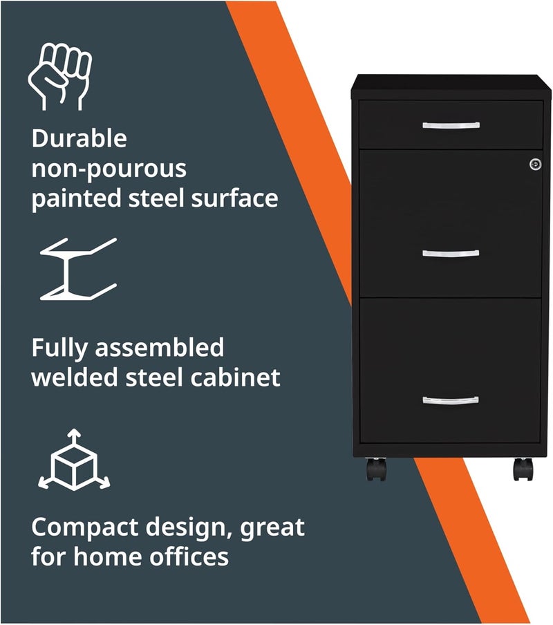 Lorell LYS SOHO Box/File/File 3-Drawer Mobile File Cabinet, Black - Image 3