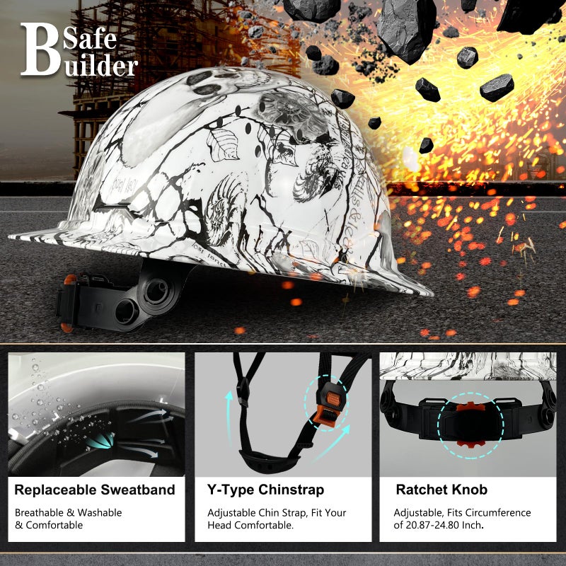 SAFEBUILDER SBD-G1C Construction Full Brim Safety Helmet HDPE Hard Hat Vented OSHA Approved Hardhats Sunshade Carbon Fiber Pattern Industrial Work Certified ANSI/ISEA Z89.1 (KLT Full Brim Hard Hat) - Image 4