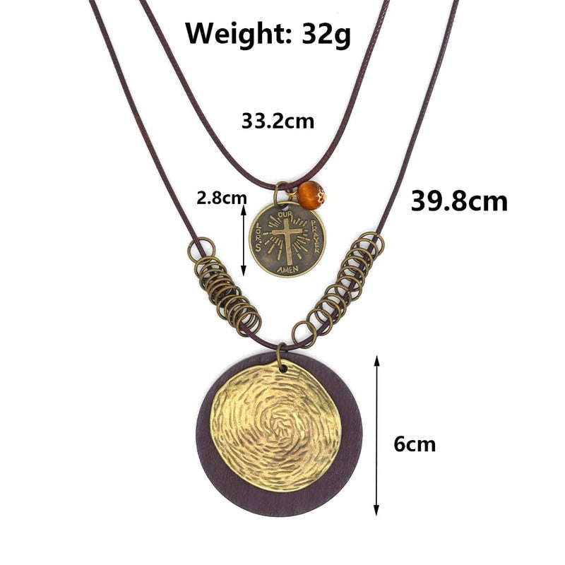 GIGB PBDK Long Boho Necklaces for Women Stacking Leather Cord Wooden Disc Pendant Necklaces Choker Vintage Adjustable Trendy Necklace Jewelry Gift (Blcak-2) - Image 2