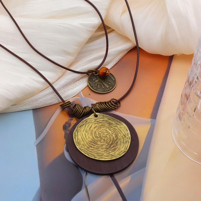 GIGB PBDK Long Boho Necklaces for Women Stacking Leather Cord Wooden Disc Pendant Necklaces Choker Vintage Adjustable Trendy Necklace Jewelry Gift (Blcak-2) - Image 5