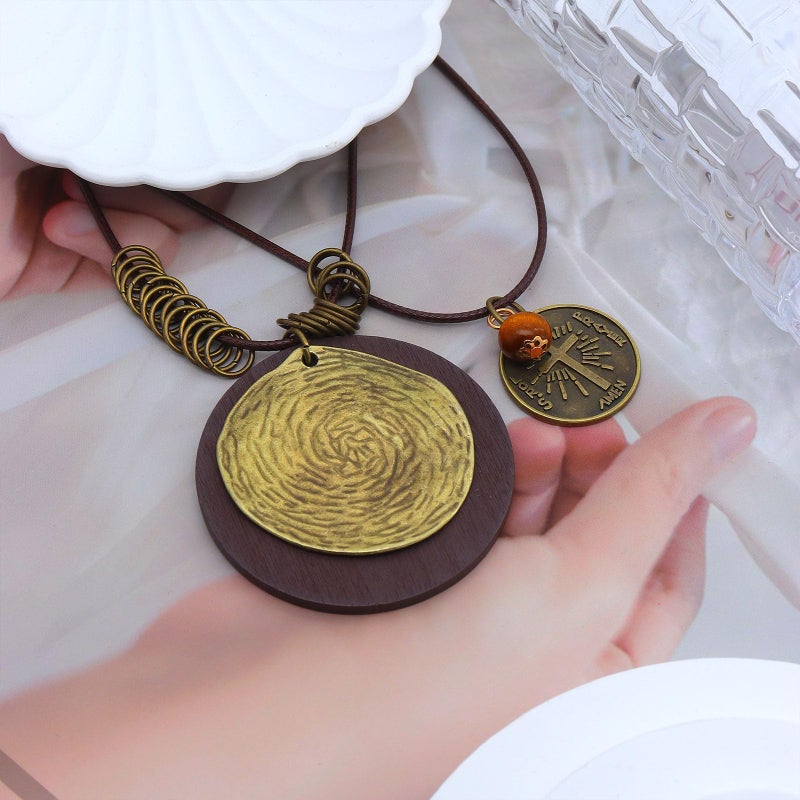 GIGB PBDK Long Boho Necklaces for Women Stacking Leather Cord Wooden Disc Pendant Necklaces Choker Vintage Adjustable Trendy Necklace Jewelry Gift (Blcak-2) - Image 4