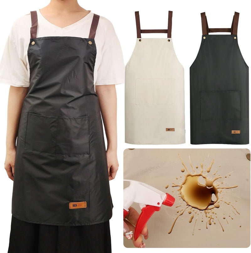 Waterproof Oil-Proof Chef Apron with 2 Pockets - Black - Image 4
