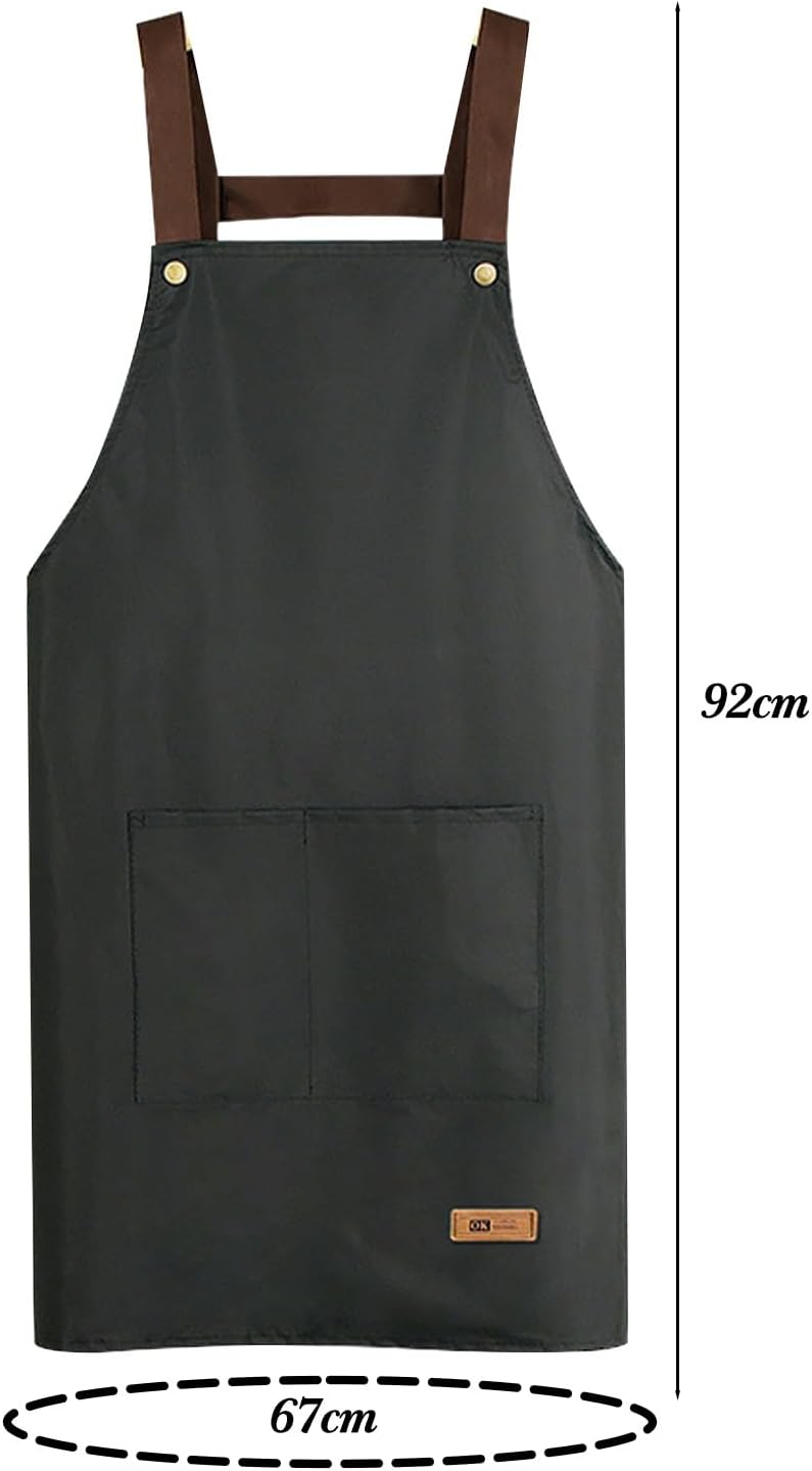 Waterproof Oil-Proof Chef Apron with 2 Pockets - Black - Image 2