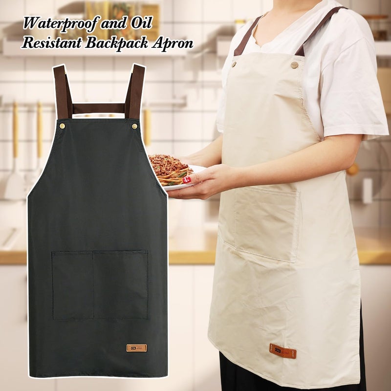 Waterproof Oil-Proof Chef Apron with 2 Pockets - Black - Image 3