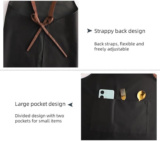 Waterproof Oil-Proof Chef Apron with 2 Pockets - Black - Image 5