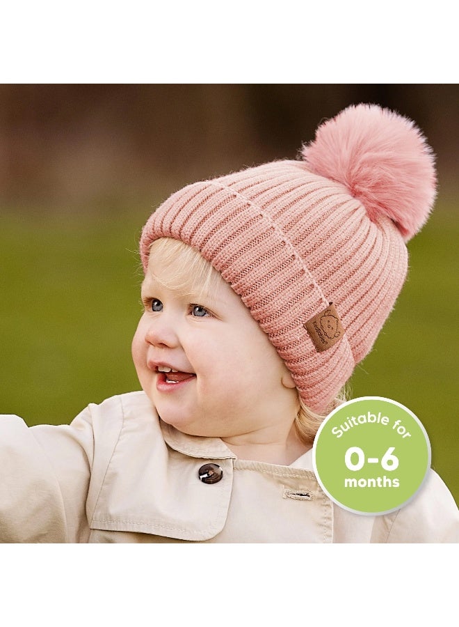 KeaBabies 2-Pack Pom Knitted Beanie, Warm Baby Winter Hat, Cloud - Image 2