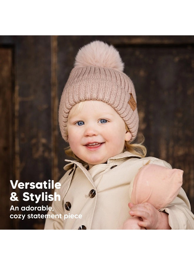 KeaBabies 2-Pack Pom Knitted Beanie, Warm Baby Winter Hat, Cloud - Image 4