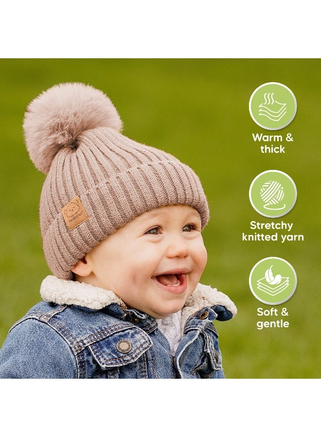 KeaBabies 2-Pack Pom Knitted Beanie, Warm Baby Winter Hat, Cloud - Image 5