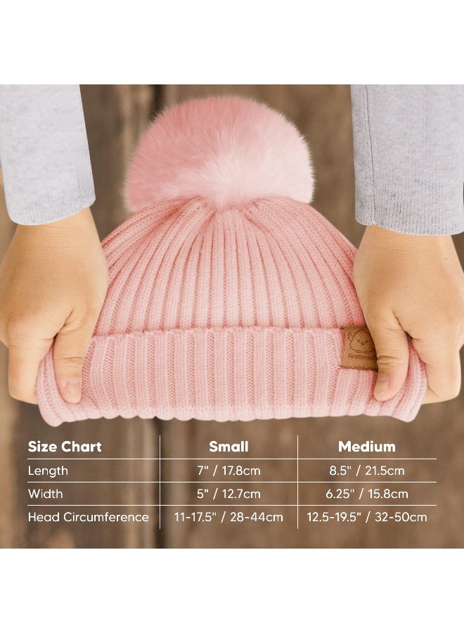 KeaBabies 2-Pack Pom Knitted Beanie, Warm Baby Winter Hat, Cloud - Image 3