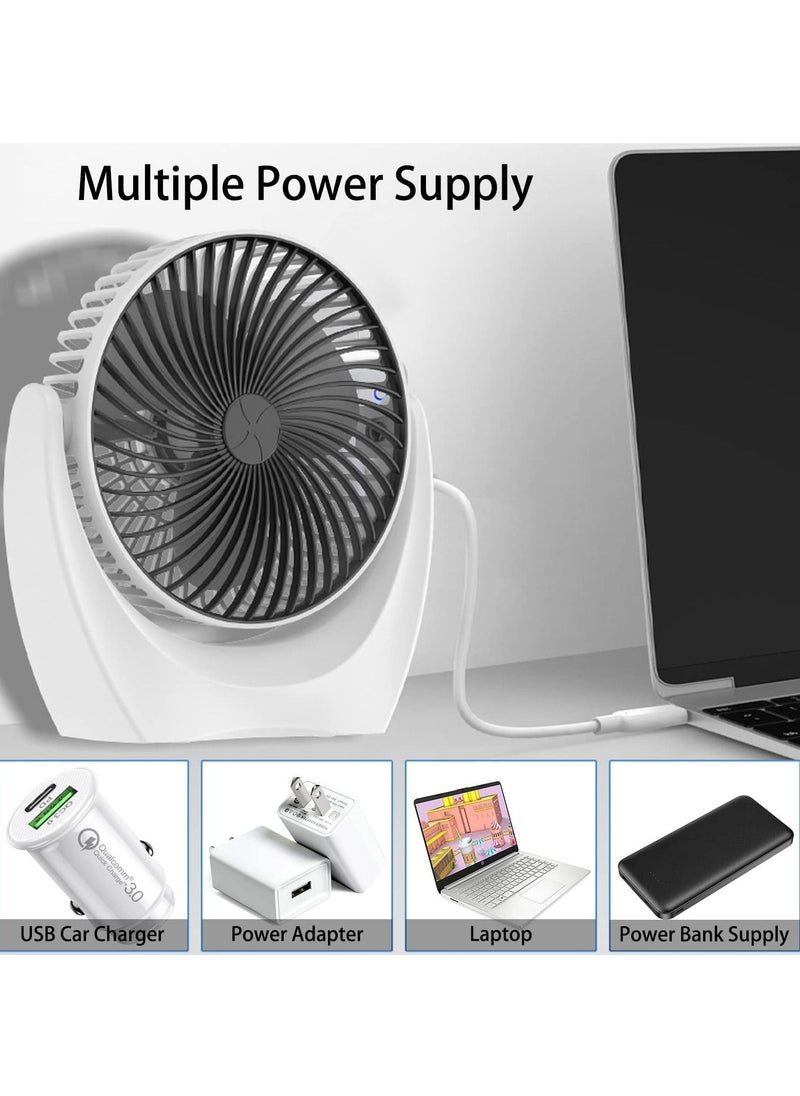 Arabest Desk Fan Small USB Fan with Cord, 2-Speed Powerful Airflow, Quiet Operation Portable Fan Adjustable Head 210° Rotatable Mini Personal Fan for Bedroom Home Office Desktop, 6.6 Inch (White)  - Image 5