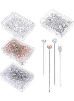 400Pcs Sewing Pins, 4 Styles Pearl Head Pins Crystal Head Corsage Pins for Dressmaking Jewelry Components Flower Decoration, Banquet Wedding Party Anniversary, Diy, Multiple Colors
