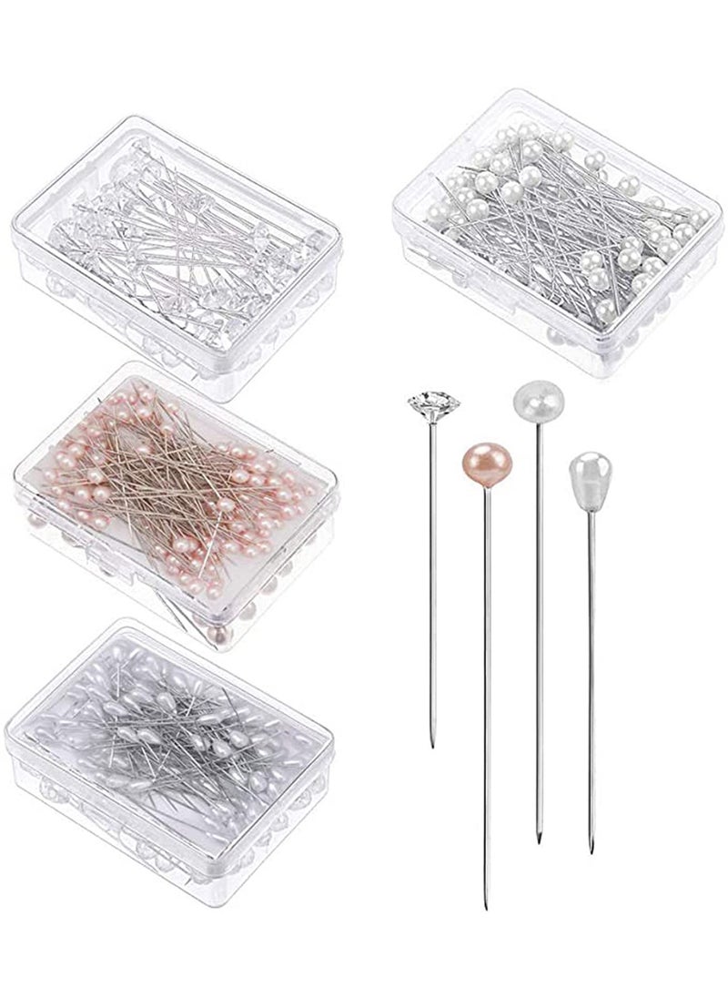 SYOSI - 400Pcs Sewing Pins, 4 Styles Pearl Head Pins Crystal Head Corsage Pins for Dressmaking Jewelry Components Flower Decoration, Banquet Wedding Party Anniversary, Diy, Multiple Colors - Image 1